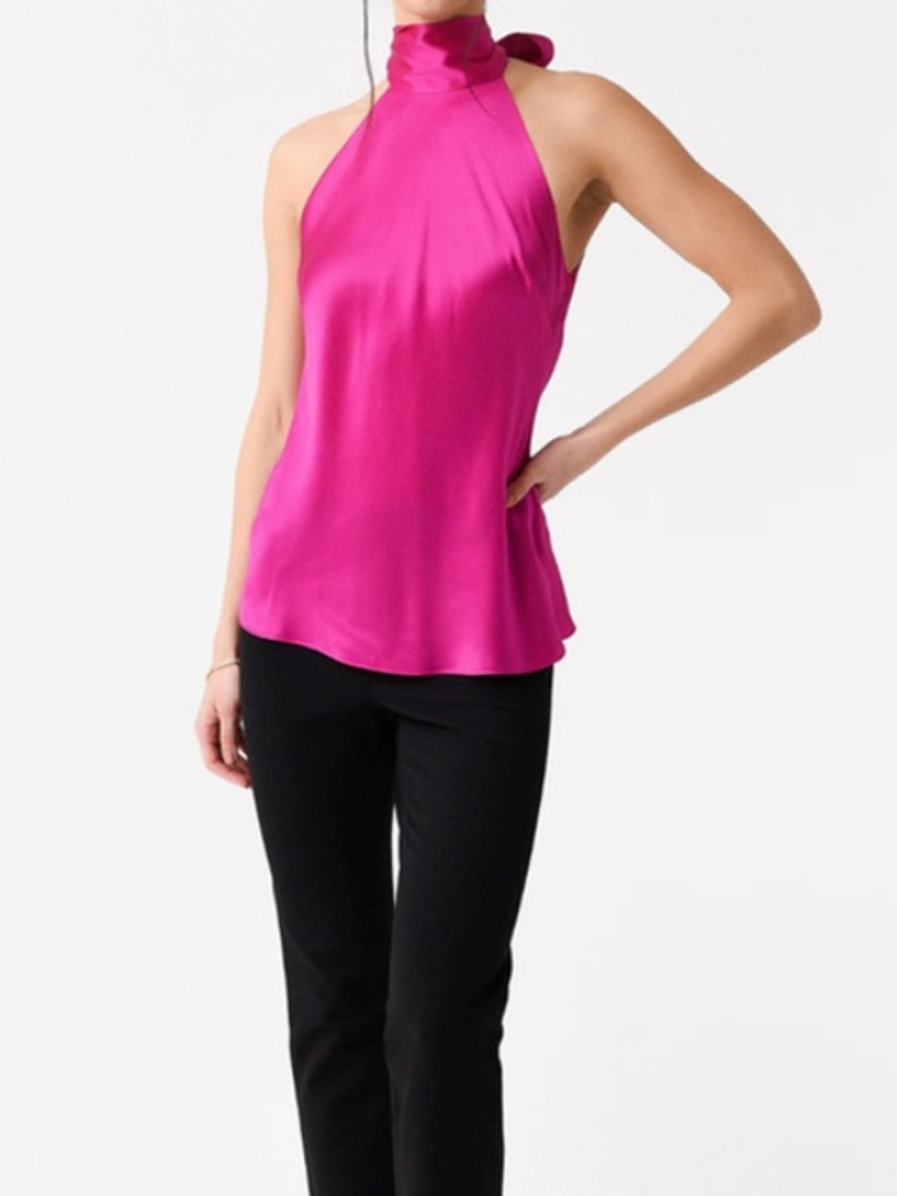 NWOT! Frame 100% silk sleeveless fuchsia halter-style top with tie at neck